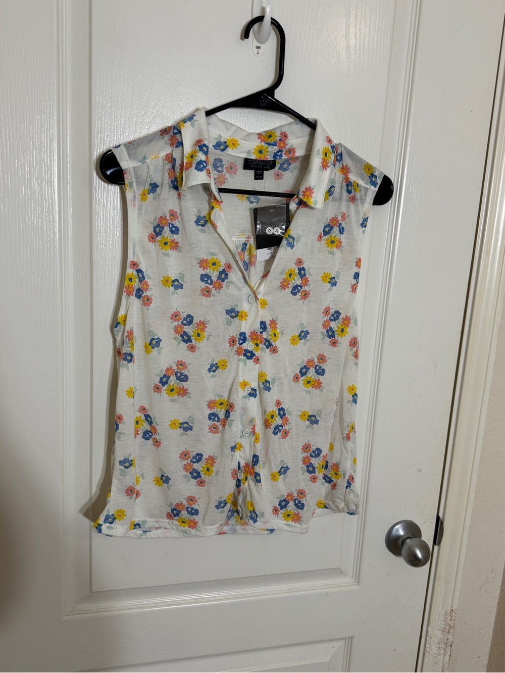 Topshop White Ditsy Floral Sleeveless Button Down Blouse Cottagecore 8/M